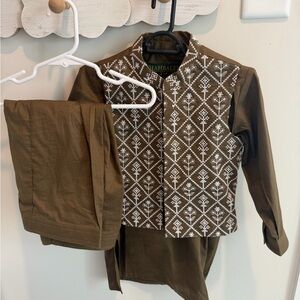 Shahbaleh Toddler Boys Pakistani Kurta Shalwar with Vest 3 pc outfit 2T